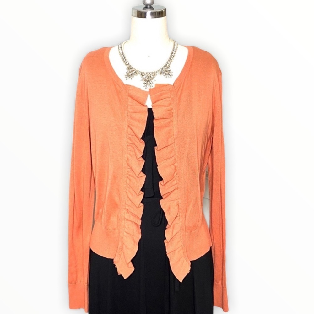 Ruffled Lightweight Cardigan Sweater Orange Medium